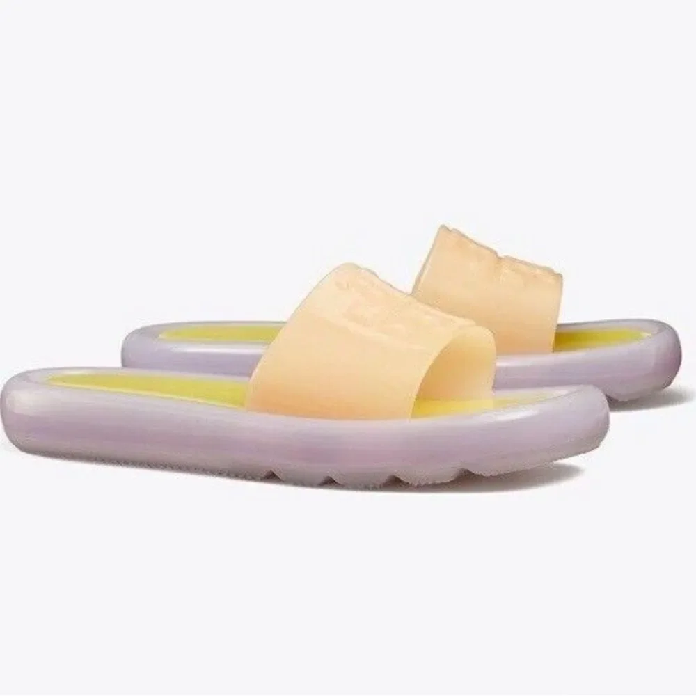 New Tory Burch Bubble Jelly Slide Sandal Peach/Citron  Women’s 10.5